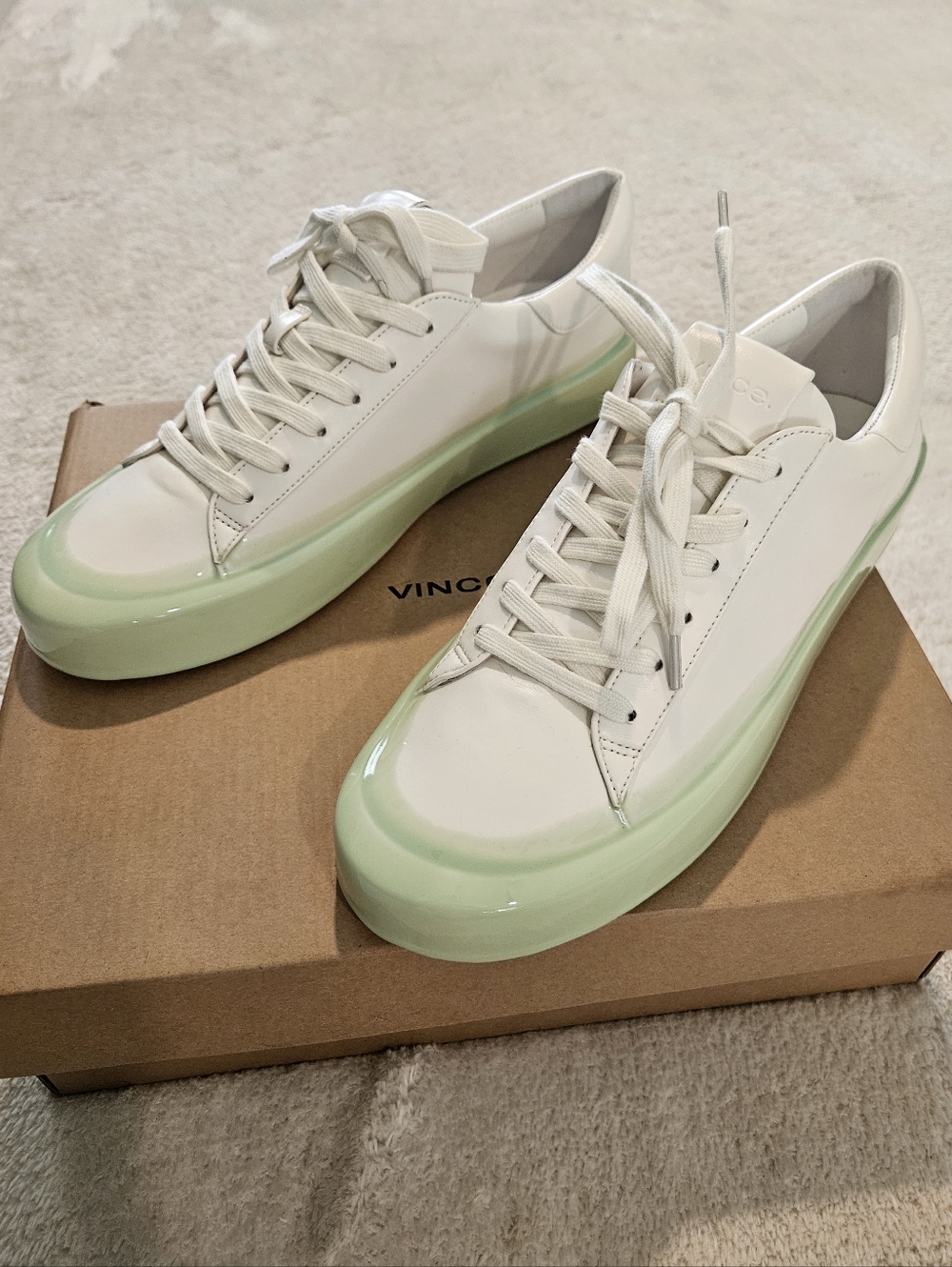 NWT Vince Gabi Dipped Platform Sneakers Size 10 White Mint Green Pastel - Picture 2 of 6